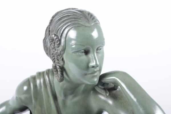 Art Deco Sculpture lady and Panther by Armand Godard c 1930 Antique Art 4