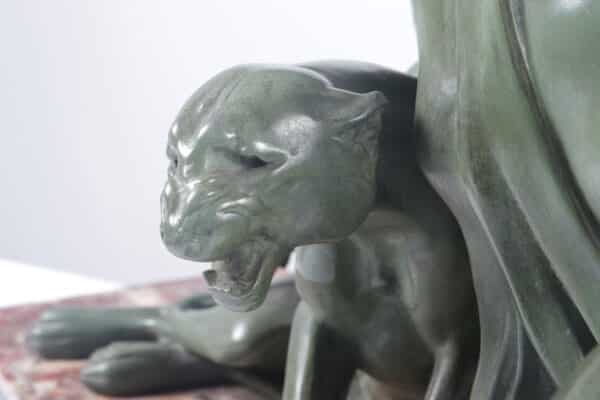 Art Deco Sculpture lady and Panther by Armand Godard c 1930 Antique Art 16