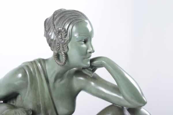 Art Deco Sculpture lady and Panther by Armand Godard c 1930 Antique Art 15