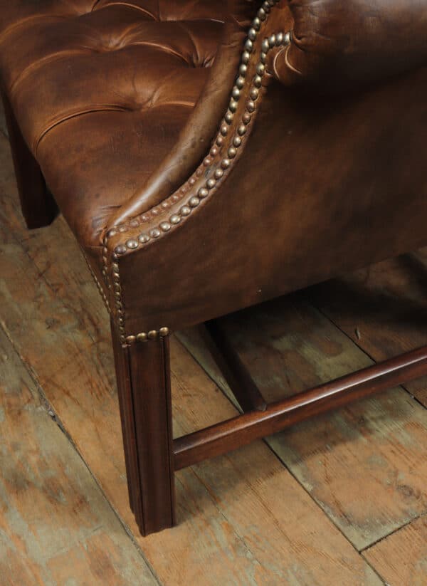 Georgian Style Brown Buttoned Leather Wing Chair - Image 14