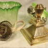 Antique Victorian Green Glass Oil Lamp & Original Frilled Green Shade - Image 10