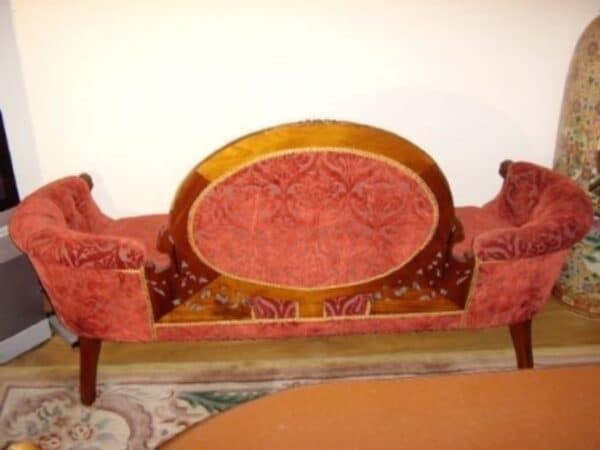 Sofa Victorian Style Mahogany Re Upholstered Burgundy Deep Pile Brocade & Sprung Settee Base - Image 4