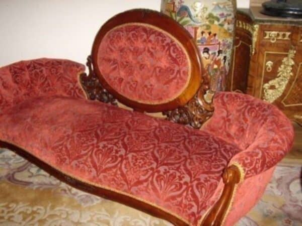 Sofa Victorian Style Mahogany Re Upholstered Burgundy Deep Pile Brocade & Sprung Settee Base