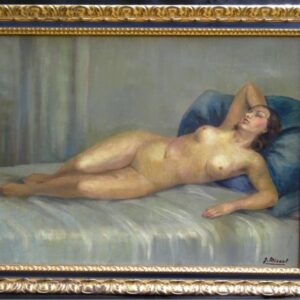 Art Deco Oil Portrait Painting Nude Lady Lying On Bed Signed Antique Art