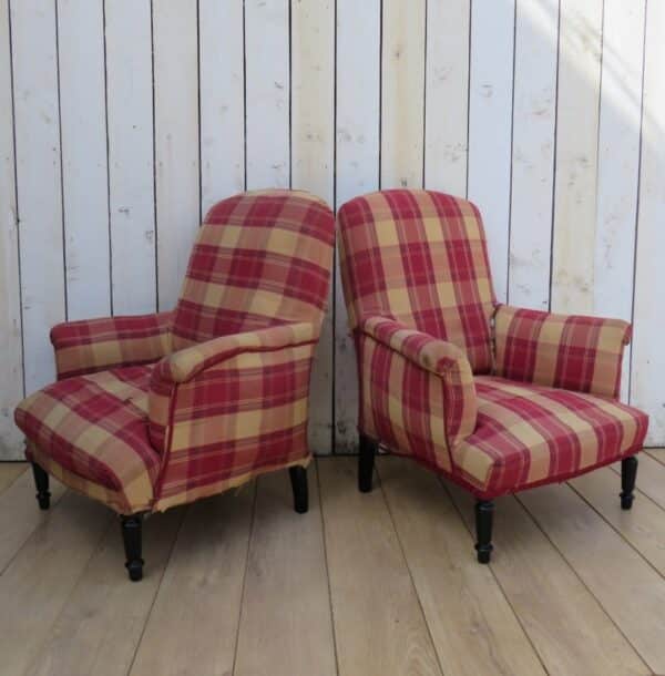 Pair Antique French Tub Armchairs For Re-upholstery armchairs Antique Chairs 3