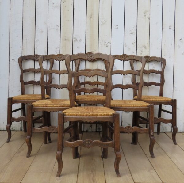 Set Of Six Oak & Rush Seated Dining Chairs dining chairs Antique Chairs 3