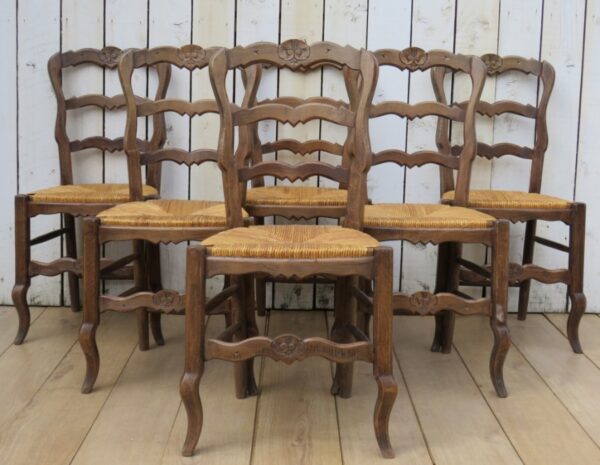 Set Of Six Oak & Rush Seated Dining Chairs dining chairs Antique Chairs 9