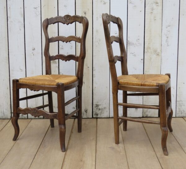 Set Of Six Oak & Rush Seated Dining Chairs dining chairs Antique Chairs 4