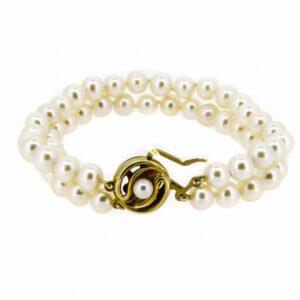 Double Row Pearl Bracelet With 9ct Gold Clasp|Two Strand Pearl Bracelet With Pearl Set Clasp|Pearl Bracelet With 9ct Gold Pearl Set Clasp. bracelet Miscellaneous