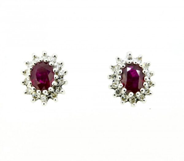 18ct Ruby And Diamond Cluster Earrings,Ruby And Diamond Cluster Earrings, Diamond Antique Earrings 3