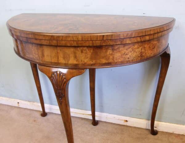 Antique Burr Walnut Demi Lune Side Card Table Antique Antique Furniture 10