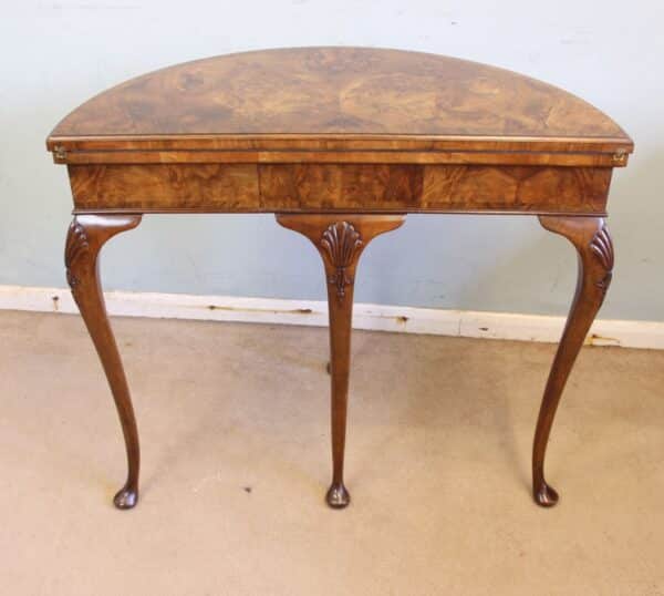 Antique Burr Walnut Demi Lune Side Card Table Antique Antique Furniture 12