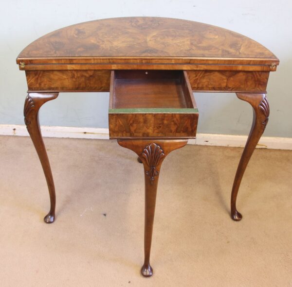 Antique Burr Walnut Demi Lune Side Card Table Antique Antique Furniture 13