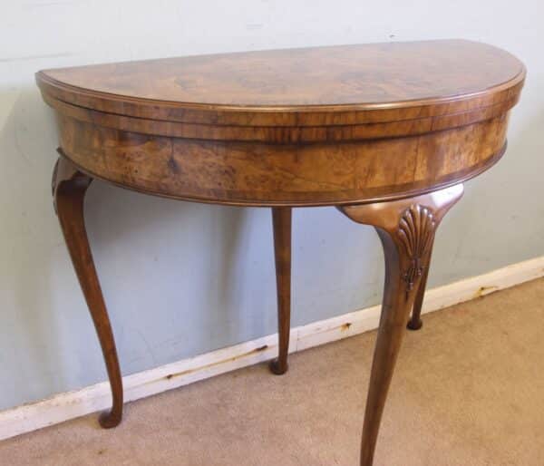 Antique Burr Walnut Demi Lune Side Card Table Antique Antique Furniture 9