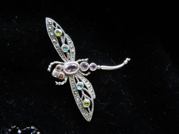 SOLD Silver Gemstone & Marcasite Dragonfly Brooch Miscellaneous 4