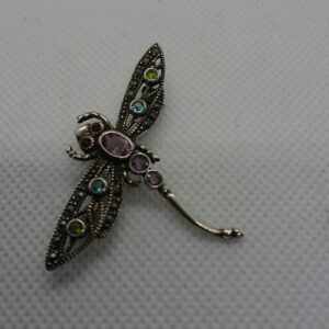 SOLD Silver Gemstone & Marcasite Dragonfly Brooch Miscellaneous