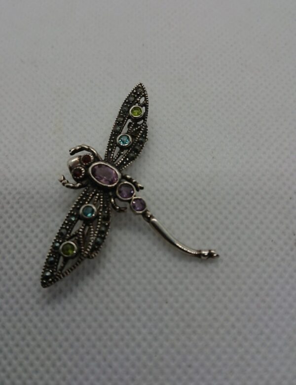 SOLD Silver Gemstone & Marcasite Dragonfly Brooch Miscellaneous 3