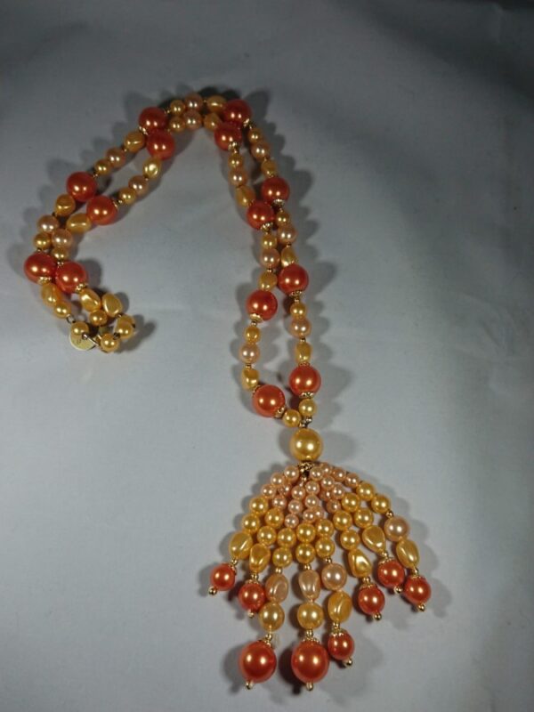 Fun Vintage 1950’s Orange Faux Pearl Bead Necklace orange bead necklace Antique Jewellery 4