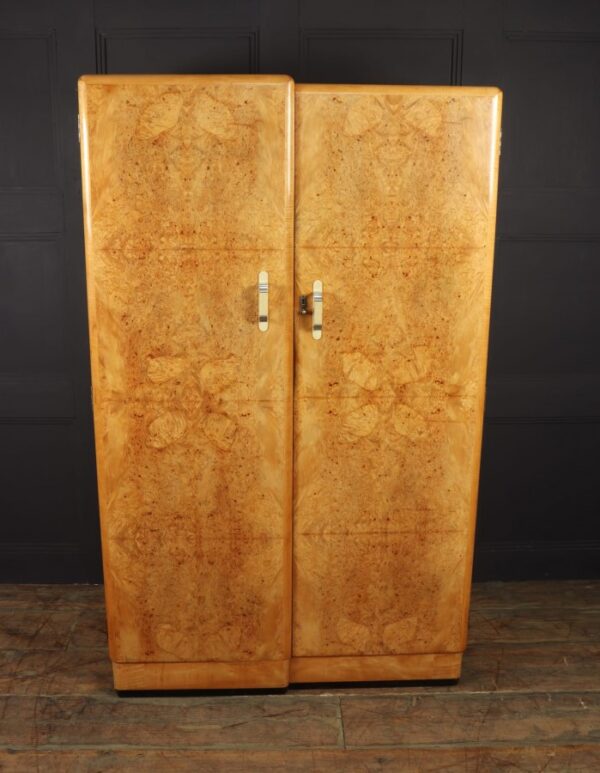 Art Deco Gentleman’s Wardrobe in Burr Maple c1931 art deco wardrobe Antique Furniture 10