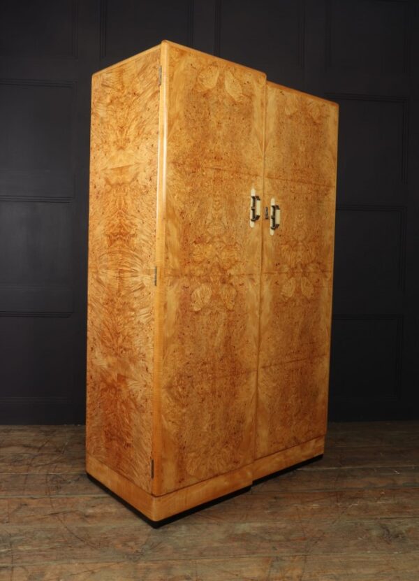 Art Deco Gentleman’s Wardrobe in Burr Maple c1931 art deco wardrobe Antique Furniture 7