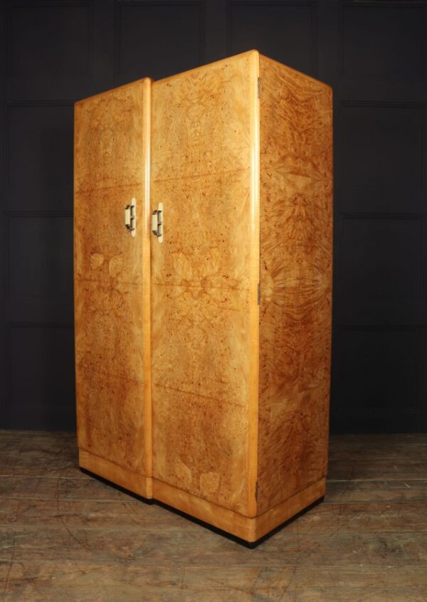 Art Deco Gentleman’s Wardrobe in Burr Maple c1931 art deco wardrobe Antique Furniture 6