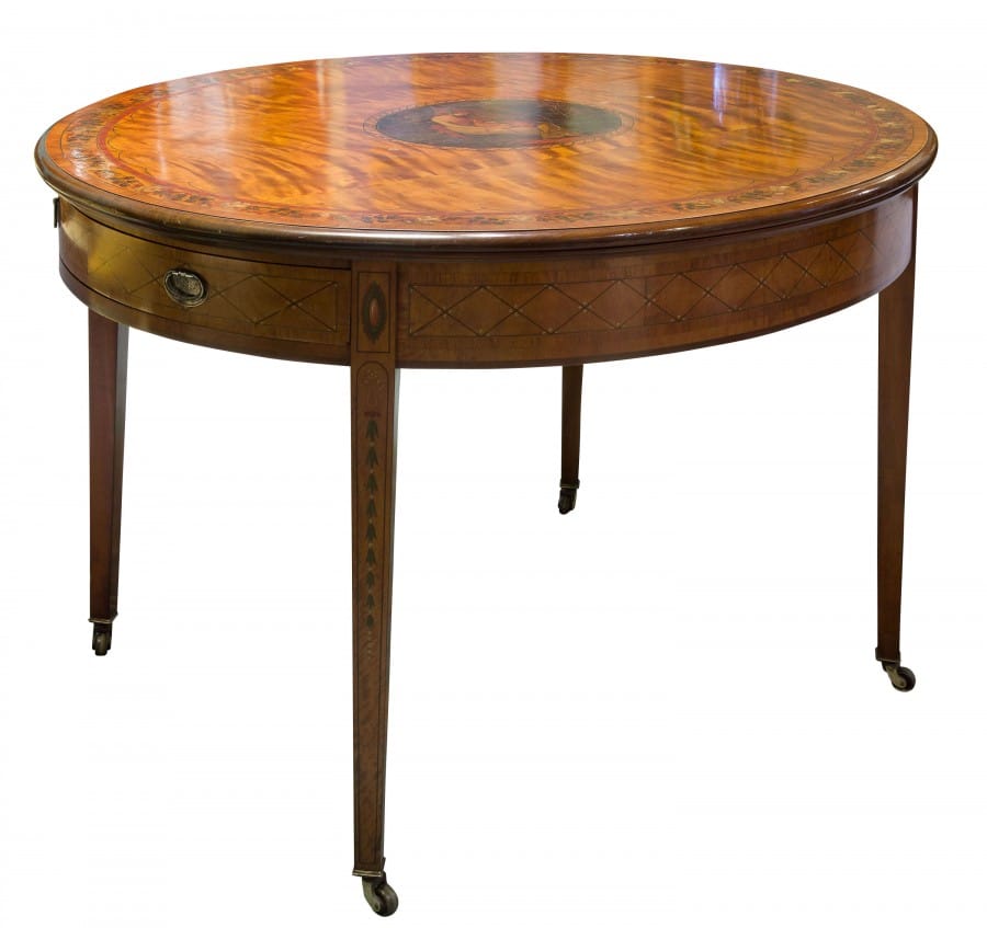 Painted satinwood oval centre table circa 1890 - Antiques To Buy