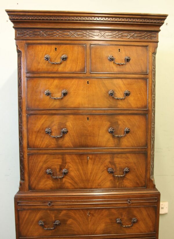 Antique Mahogany Chippendale Style Chest on Chest, Tallboy Bedroom Antique Chest Of Drawers 8