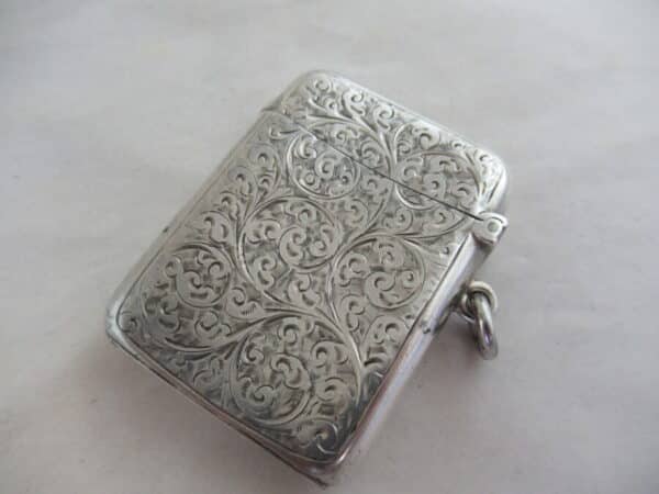 Solid Silver RARE VICTORIAN VESTA CASE – SIRUS PATENT Halmarked:- Birmingham 1899 Silver Vesta Case Antique Silver 7