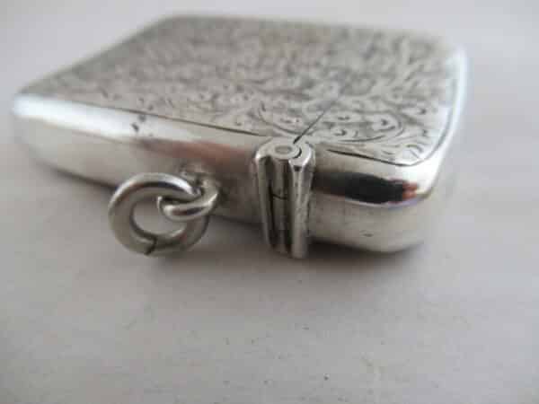 Solid Silver RARE VICTORIAN VESTA CASE – SIRUS PATENT Halmarked:- Birmingham 1899 Silver Vesta Case Antique Silver 8