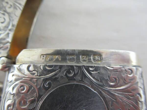 Solid Silver RARE VICTORIAN VESTA CASE – SIRUS PATENT Halmarked:- Birmingham 1899 Silver Vesta Case Antique Silver 5