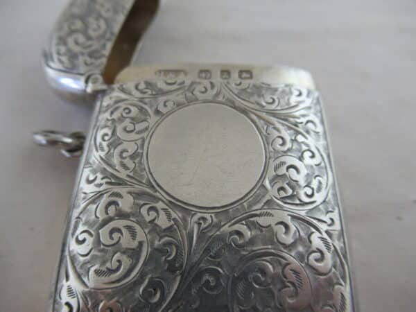 Solid Silver RARE VICTORIAN VESTA CASE – SIRUS PATENT Halmarked:- Birmingham 1899 Silver Vesta Case Antique Silver 6