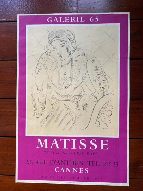 Original Henri Matisse 1955 Vintage Exhibition Poster, Galerie 65, Cannes art poster Antique Collectibles 3