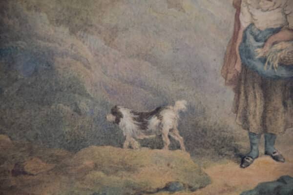 Pastoral Scene with Woman and Dog pastoral art Antique Art 8