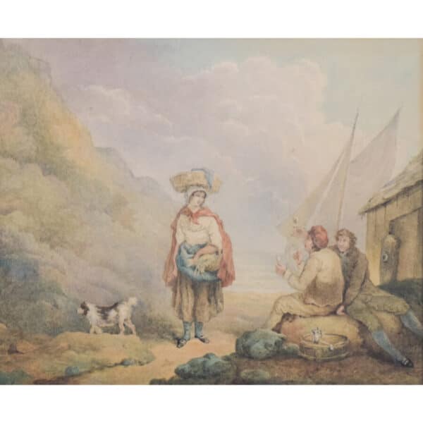 Pastoral Scene with Woman and Dog pastoral art Antique Art 3