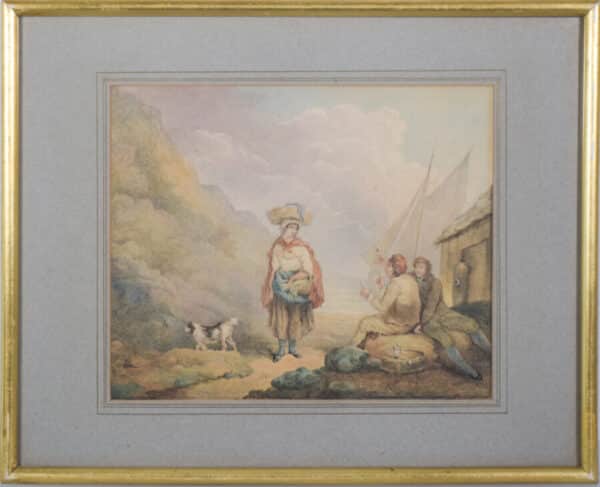 Pastoral Scene with Woman and Dog pastoral art Antique Art 5