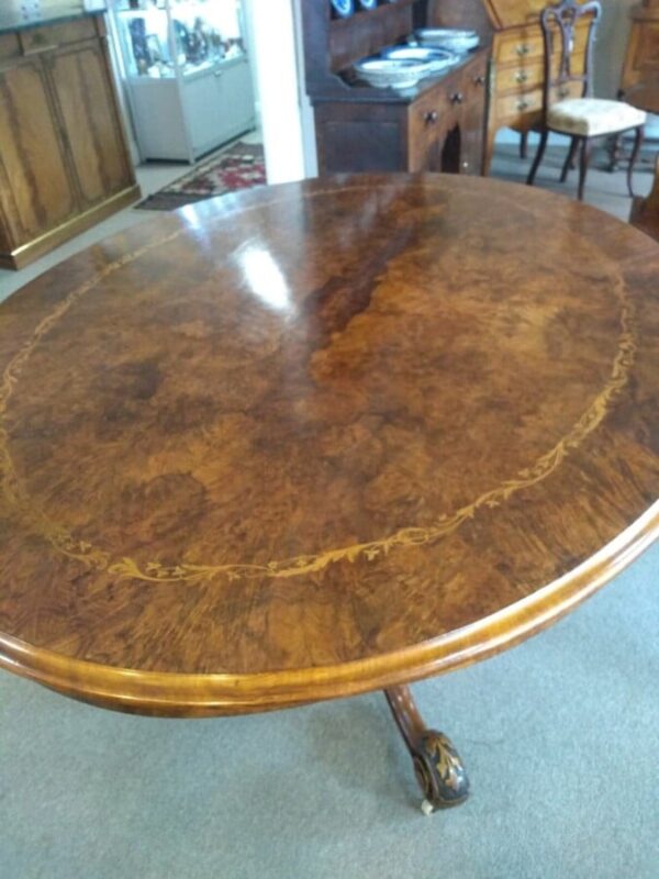 Oval Walnut Victorian Inlaid Tilt Top Table centre table Miscellaneous 4