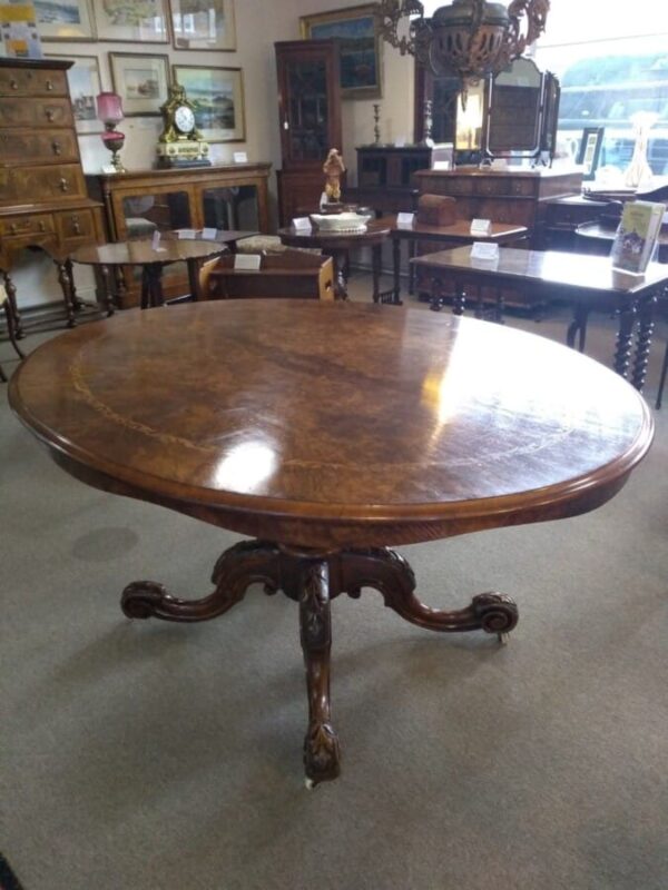 Oval Walnut Victorian Inlaid Tilt Top Table centre table Miscellaneous 3