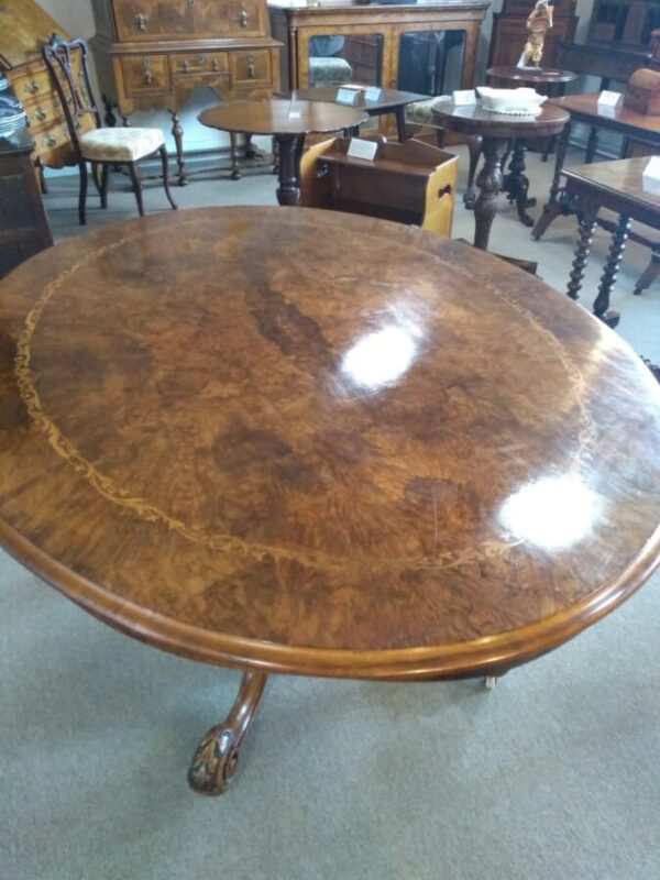 Oval Walnut Victorian Inlaid Tilt Top Table centre table Miscellaneous 5