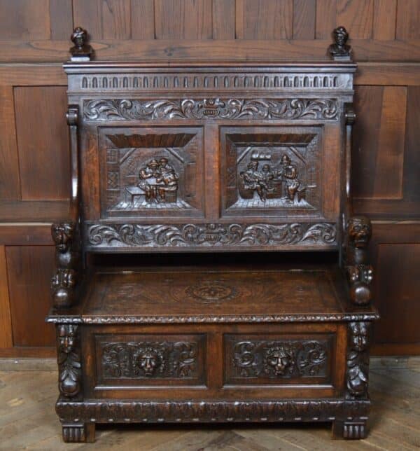 Victorian Oak Settle / Hall Seat / Monks Bench SAI2830 Antique Chairs 3