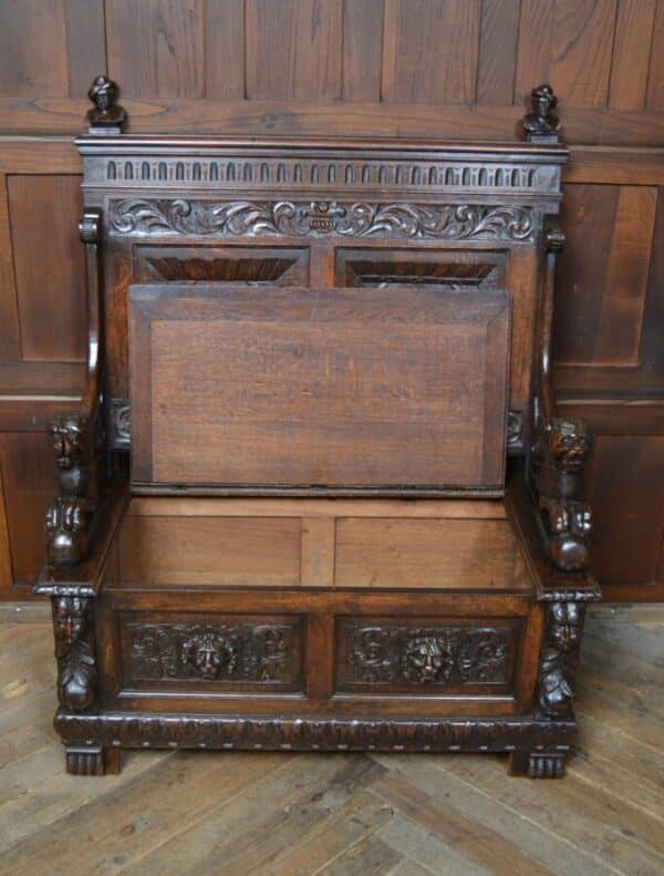 Victorian Oak Settle / Hall Seat / Monks Bench SAI2830 Antique Chairs 13