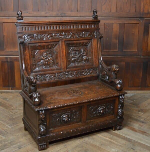 Victorian Oak Settle / Hall Seat / Monks Bench SAI2830 Antique Chairs 19