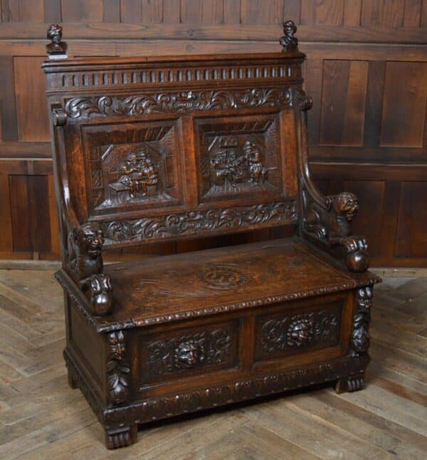 Victorian Oak Settle / Hall Seat / Monks Bench SAI2830 Antique Chairs 20