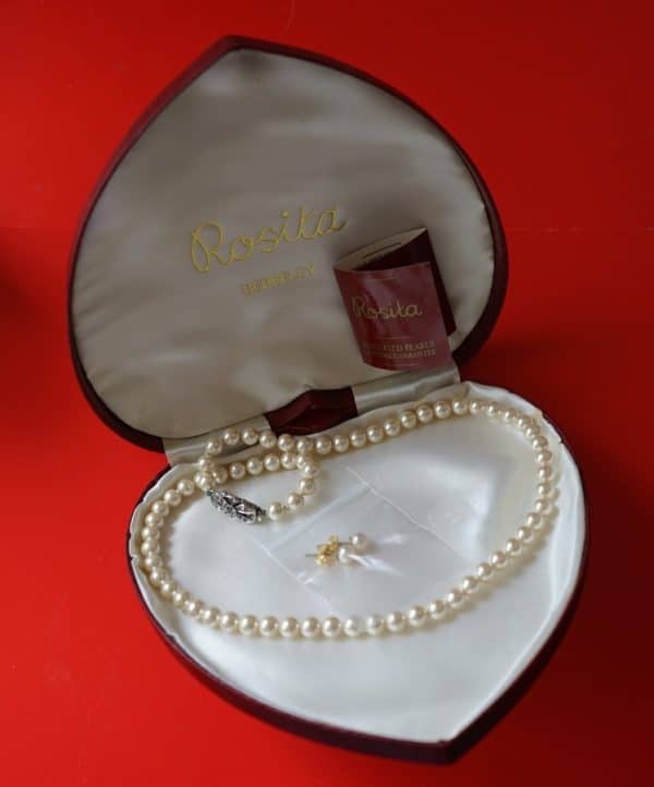 Vintage Faux Rosita Pearl Necklace & Earrings Set – Boxed Rosita Clam Shell Pearl Necklace Antique Earrings 3