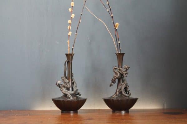 Japanese Bronze Dragon Vases.Mid 19th Century dragons Antique Vases 3