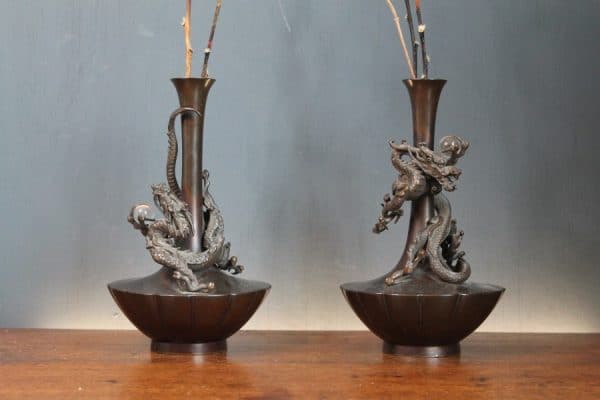 Japanese Bronze Dragon Vases.Mid 19th Century dragons Antique Vases 5