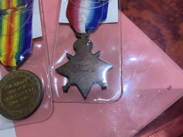 TRIO MEDALS TO SOLDIER OF THE 1ST EAST YORKSHIRE REGIMENT medals Military & War Antiques 5