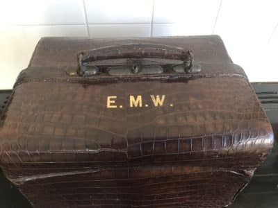 Walker & Hall Crocodile Valise with Silver accessories Antique Collectibles 4