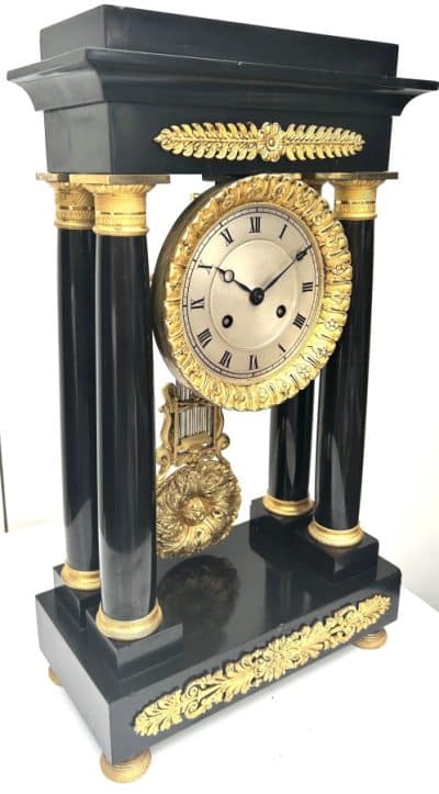 Fine Antique Slate or Marble Mantel Clock French Striking Portico Mantle Clock