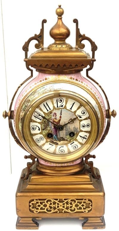 Pink Sevres Ormolu Mantle Clock