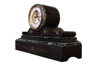 8 Day Slate & Verdi Anticho Marble Drumhead Mantle Clock - Image 2